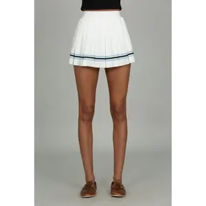 White Striped Mini Pleated Skirt