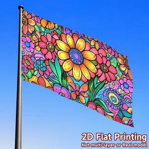 Colorful Psychedelic Flower Power Flag!Vibrant stained-glass style banner, durable fabric, perfect for adding a boho touch!