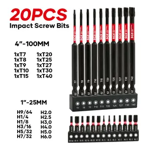 20 Pcs Industrial Screwdriver Bits Set, Premium S2 Alloy Steel, Impact And Wear-Resistant, Anti-Slip Magnetic Torx/Internal Hex Screwdriver Bits Set, 1/4" Shank With Black Base, For Handicrafts, Woodworking, Offices And DIY Use