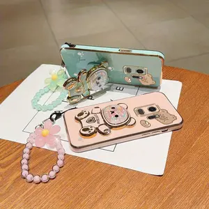 S9 Popular Series Fashion Strap Lanyard Phone Holder Protective Case For Compatible With Samsung Galaxy S9 PC Cover and Durable Lovely Bear Style Protector Cases Smartphone