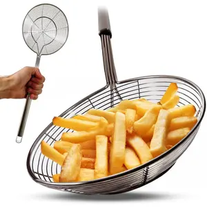 Stainless Steel Spider Strainer Skimmer Ladle Fryer for Cooking and Frying Kitchen Utensils Wire Strainer Scoop Pasta Strainer with Handle Deep Fry Skimmer Spoon