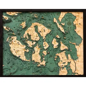 San Juan Islands Wood Carved Topographical Map