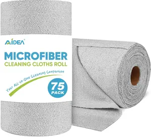 AIDEA Microfiber Cleaning Cloth Roll, Grey 75PK, Reusable Paper Towels Tear Away Cloth, Microfiber Towels for Cars, Wash Cloths, Lint Free Rags for House, Kitchen,Window,Cleaning Supplies 11.5"×11.5"