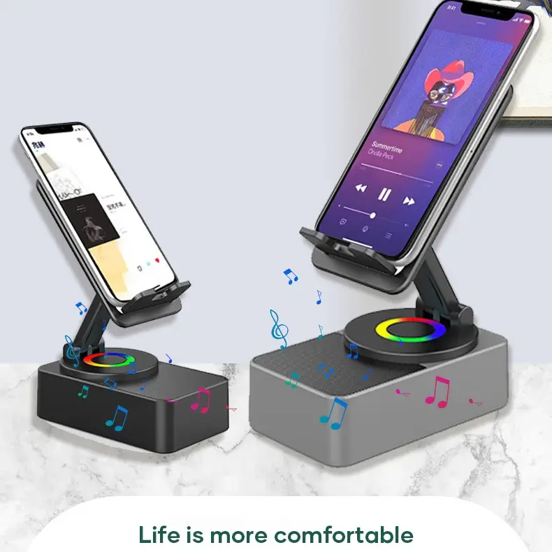 Multi-functional Bluetooth Audio Phone Holder - 1500mAh power, 360° folding, HD sound, non-slip base, easy to use, convenient for travel, suitable for