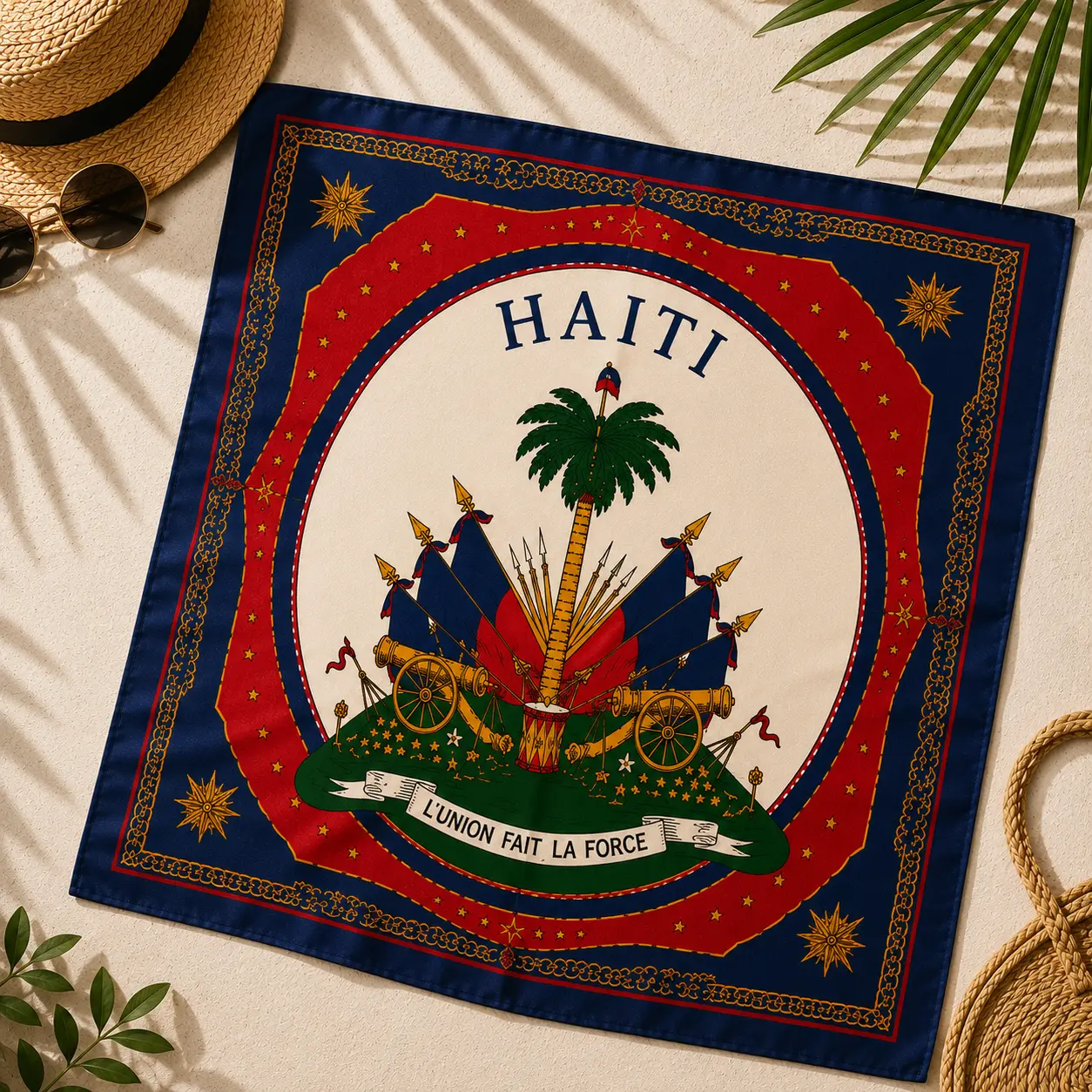 Haiti Scarf, Haitian Flag Printed Head Scarf for Women, Cultural Bandana Wrap for Hair, Neck and Festival Wear