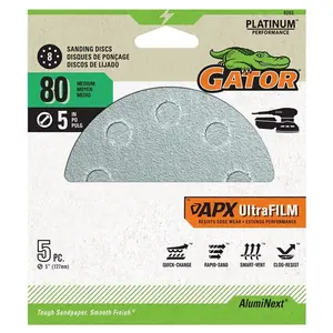 212 MAIN Size 5" 80 Grit 8-Hole Hook Loop Sanding Disc, Longer Life, Pack of 5