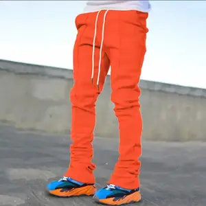 Men's Casual Pants 2025 Summer Solid Color New Design Custom Flare Sweat Pants Street Wear Men Pile Up Stacked Pants For Men