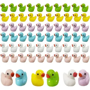 60 Pcs Tiny Duck Figures Mini Resin Duck Miniature Bead Slime Charms for Dollhouse Garden Landscape Aquarium Decoration(Multicolored)