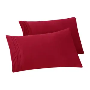 Elegant Comfort Set of 2 Pillowcases - 3 Line Embroidery, Wrinkle-Free Microfiber for Hot Sleepers, Cool and Crisp with Smooth Weave