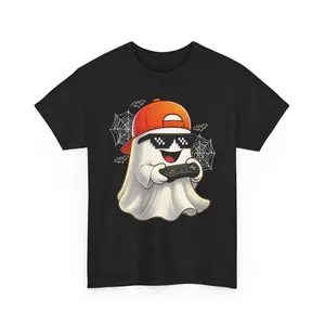 Funny Gamer Halloween Shirt for boys mens Cute Ghost Playing Game Halloween Unisex Heavy Cotton Tee