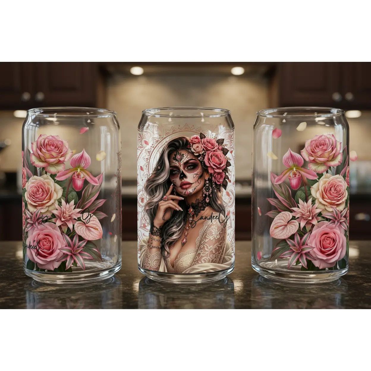 Pink Rose Skully - UVDTF wrap for cups/hard surfaces sticker