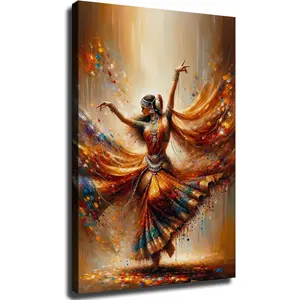 Indian Dance Wall Art, Oil Painting India Print, Traditional Indian Dancer Poster, Framed Canvas Art, Cultural Wall Decor, Ready to Hang