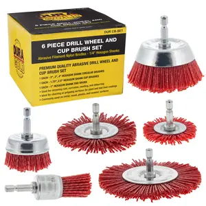 6 Piece Abrasive Filament Nylon Bristle Cup Brush Set - 1/4" Hex Drill Shank Arbor, Coarse Grit Angle Grinder Brush for Truck Bed Liner Surface Prep, Sanding, Scuffing, Rust & Paint Removal