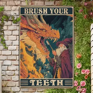 Retro Metal Wall Sign Featuring a Dragon Design Perfect for Home Bar Garden and Bathroom Decor in 12x8 Inches