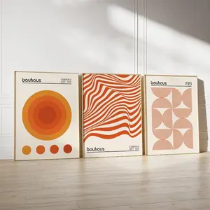 Orange Bauhaus Art Print set, Modern Geometric Wall art,   Minimalist Retro Wall Art