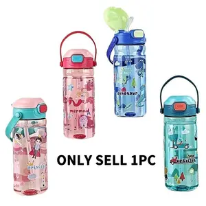 Cartoon Pattern Water Bottle, 1 Count Portable Large Capacity Straw Cup with Lid, Drinking Cup for Home Office School Outdoor Camping, Drinkware, Clear Water Bottle