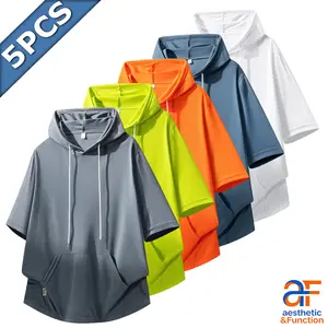 Multi-Color Short Sleeve Hoodies |   Drawstring Kangaroo Pocket Athletic Tops for Men Gym Apparel Fashion Gym Top Active Shirts Activewear Gym Casual Fitness Wear