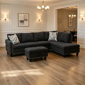 3-Piece Two Tone Linen Couch Set, premium wear-resistant linen fabric, skin-friendly all-season use, fine tight stitching improves long-term durability for daily family use.
