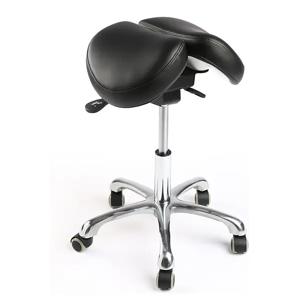 LIMKOMES  PU Leather Armless Stool Saddle Wheels Rolling Split Seats Chair Ergonomic Office Stool for Hair Stylist Height Adjustable for Dentist SalonTattoo Black