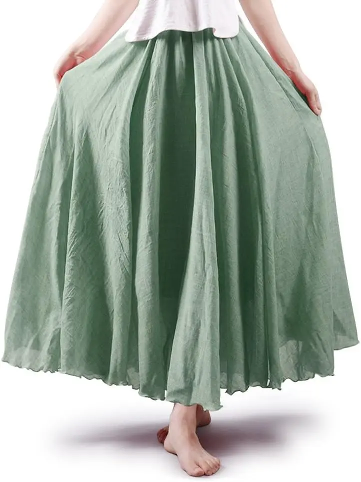 Boho Cotton Maxi Skirts Flowy Long A Line Skirt for Women S-L&Girls | Matching Style, Lightweight, Breathable, Elastic Waist, Perfect for Summer, Beach, Casual, Vacation, Ren Faire, Cottagecore Gift