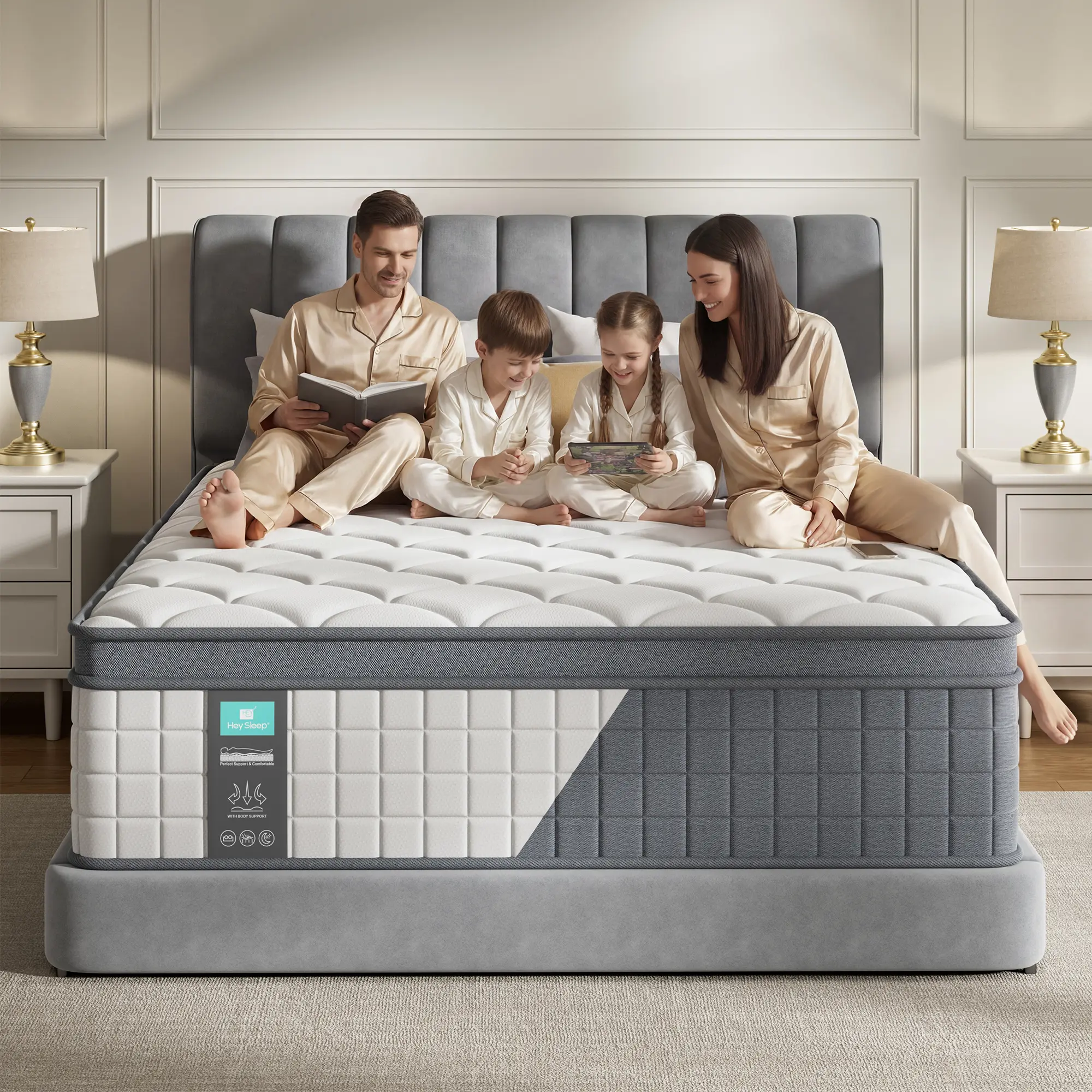 <HEYSLEEP>Hybrid Foldable Mattress - 12/14 Inch Twin/Queen/King Sizes, Memory Foam & Pocket Spring, Medium Firmness, Lumbar Support, Ergonomic Modern Boxed Furniture for Home & Hotels