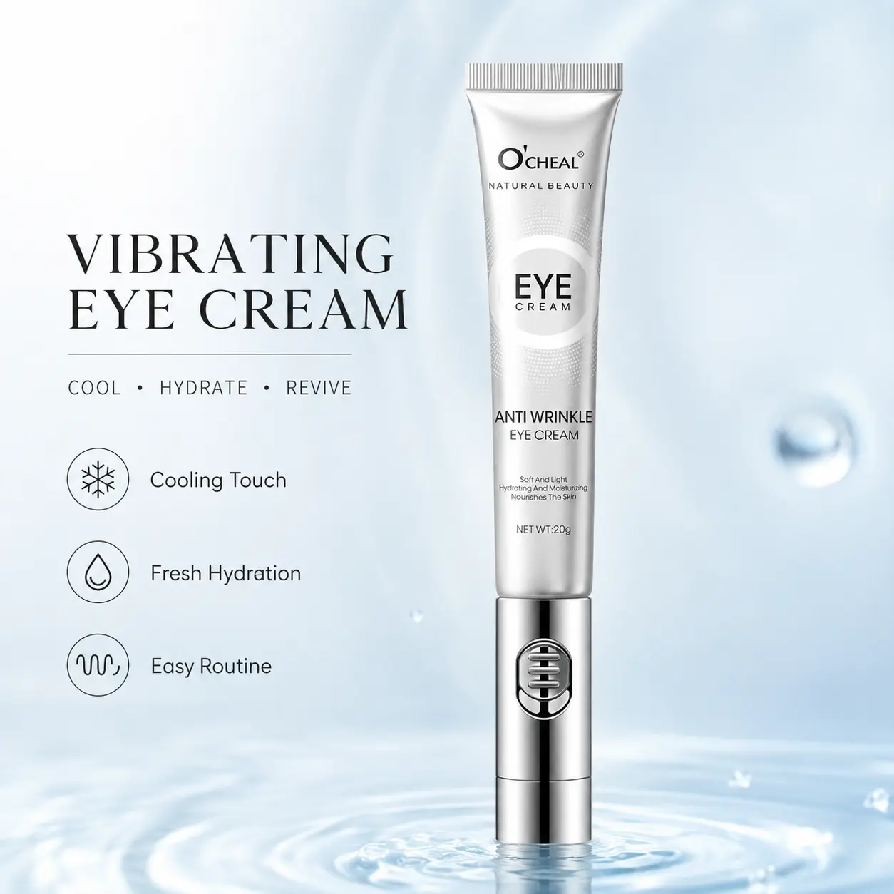 Vibrating Eye Cream with Cooling Metal Massage Tip, Lightweight Hydrating Under Eye Moisturizer for Daily Eye Care dark