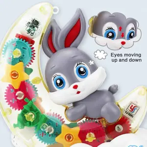 Electric Toy, Transparent Gear Rotating Moon Rabbit, Cute Glowing Bunny, Automatic Obstacle Avoidance, Colorful Lights