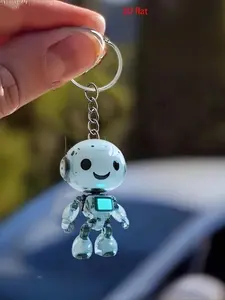 A cute 2D robotic acrylic keychain - blue and orange contrasting eye design for bags/cars