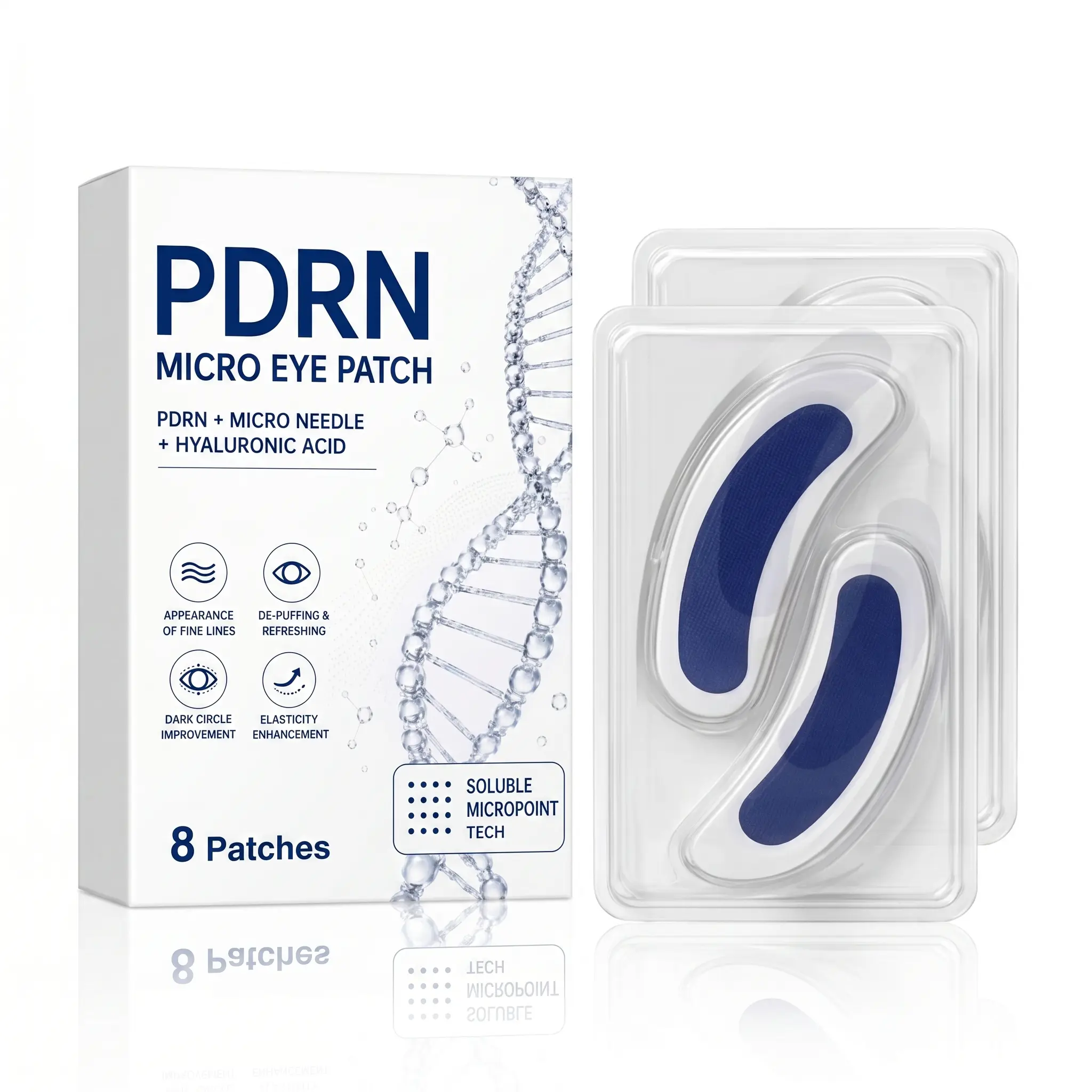 PDRN & Hyaluronic Acid Micro Eye Patches - Advanced Delivery System Under-Eye Treatment for Adults, Contains Neither Creams or Serums, Targeted Revitalization via Soluble Micropoint Tech - 8 Patches, Micropatches, All Skin Types, Brightens Eyes, 12 Months
