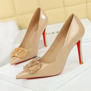 Women's French Style, Open Toe Fashion Shoes with Rhinestones & Metal Buckle, Slip-On PU Leather Single Shoe, High Heel Pumps