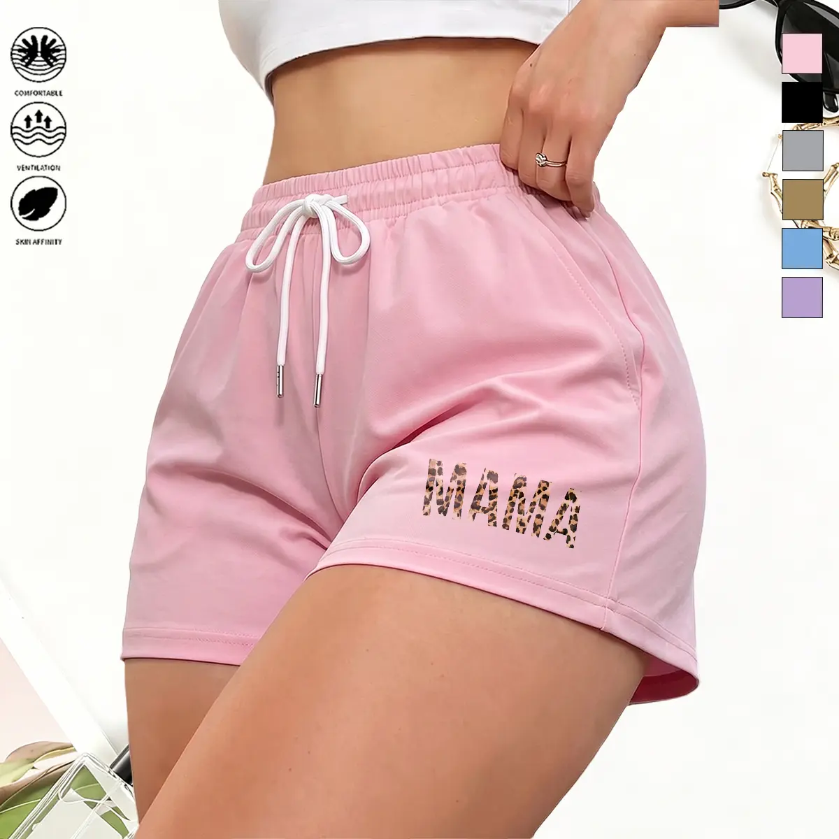 Women’s casual athletic shorts — lightweight, breathable summer running shorts suitable for yoga and cycling; elastic waistband; mid-length shorts; ideal for summer outfits, vacations, and beachwear.