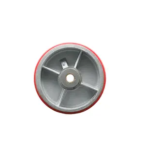 8" x 3" Red Polyurethane on Silver Semi Steel Cast Iron Wheel Only with Roller Bearing - 3/4" Bore - 2500 lbs Capacity per Wheel  -  Service Caster Brand