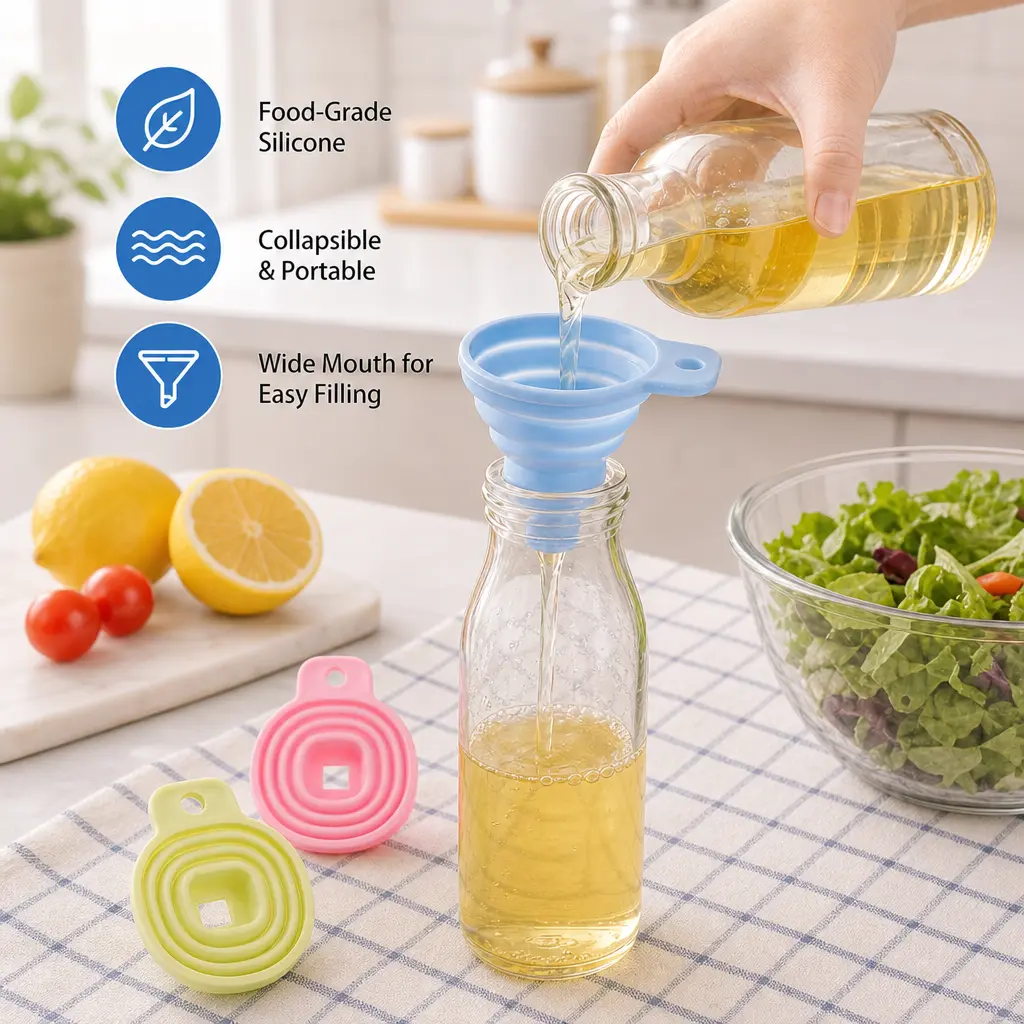 1 Count Silicone Collapsible Funnel, Food Grade Foldable Funnel for Pouring Liquid and Oil into Narrow Mouth Kitchen Bottles