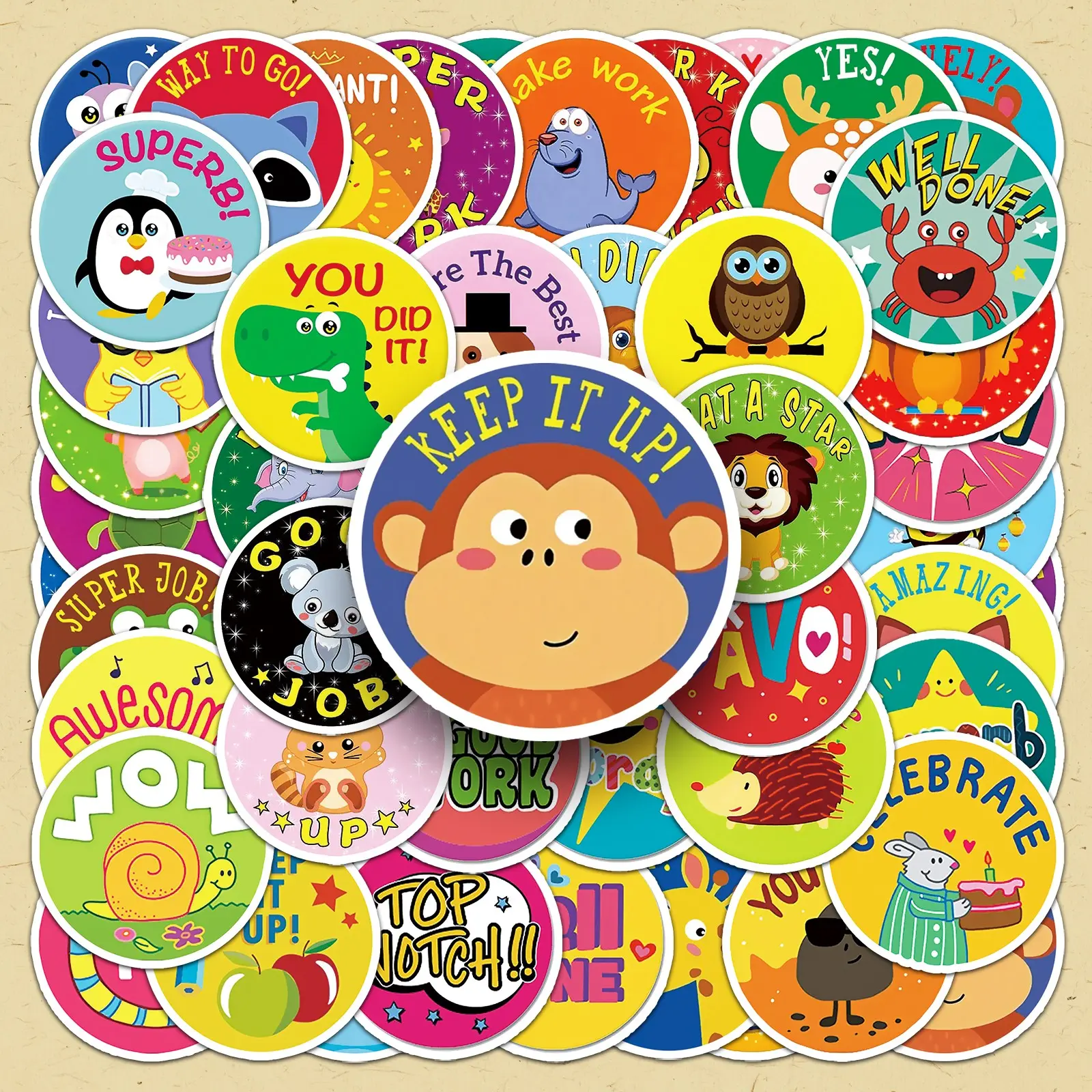 Cute Monkey Pattern Sticker, 100pcs/set Self Adhesive Decorative Sticker, DIY Decals for Water Bottle, Laptop, Phone Case, Scrapbooking, Journal Making