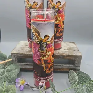San Miguel Arcángel Veladoras Con Oración, St. Michael Arcángel Candles 8"