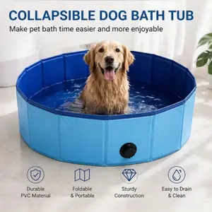 Collapsible Dog Bath Tub, Foldable Pet Swimming Pool with Drainage Hole