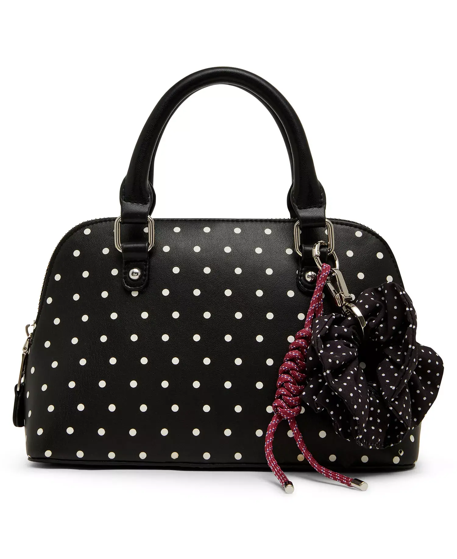Women’s Black Studded Satchel Bag, Dome Shoulder Handbag with Bow Charm, Fashion Top Handle Purse