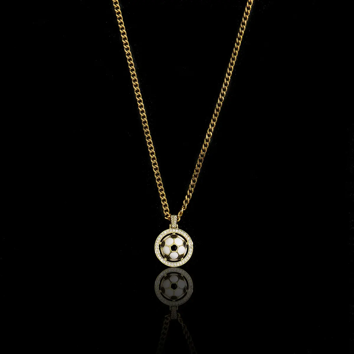 Iced Out Soccer Ball Pendant Necklace, 14K Gold Plated CZ Blingy Football Jewelry, Sporty Unisex Wear Street Fits Football Fashion Accessory with Solid Construction