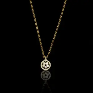 Iced Out Soccer Ball Pendant Necklace| 14K Gold Plated CZ Football Jewelry for Men & Women| Sporty Hip Hop Accessory