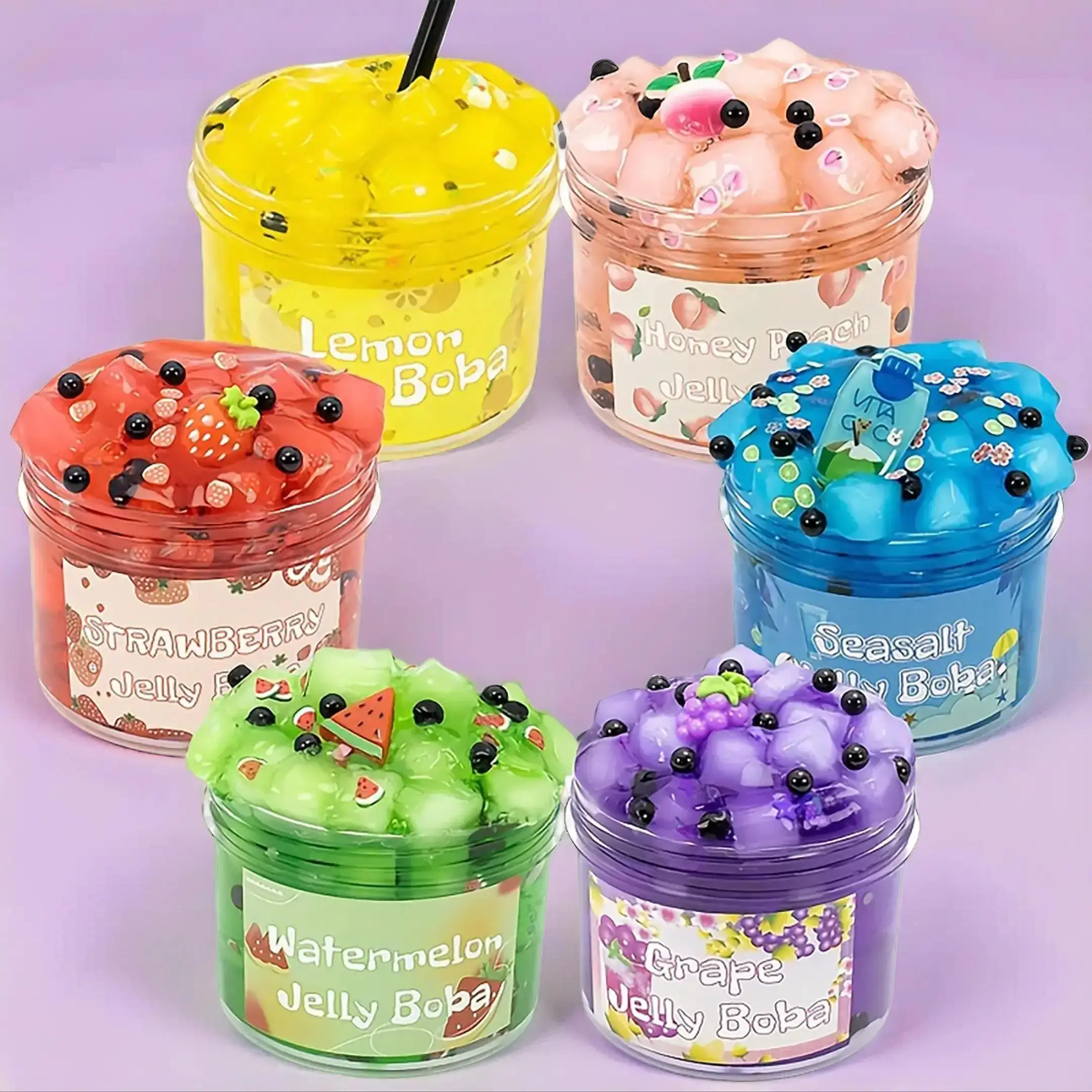 70/300ml Large Crunchy Crystal Slime Kit, Squishy Covered Slime Sensory Pod, Watermelon Grape Peach Strawberry Bottle Premade Slime Pack Set, Stress R