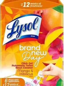 Lysol Click Gel Automatic Toilet Bowl Cleaner, Toilet Gel Stamp, Toilet Freshener, Bathroom Essentials, Refreshing Mango & Hibiscus Scent, 6 Count (Pack of 1)