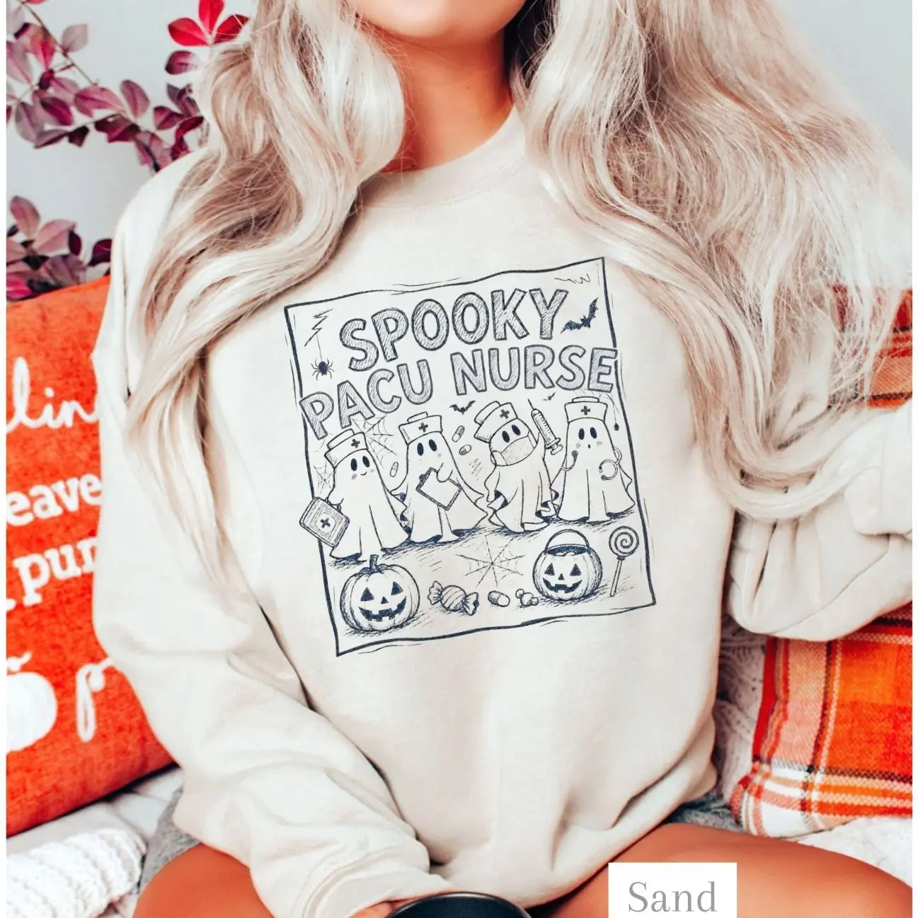 PACU Nurse Halloween Sweatshirt, Spooky PACU Nurse Crewneck Shirt, Post Anesthesia Care Unit Ghost Tee, Halloween Nurse Costume, Spooky Season ICU ER Nurse Apparel, Fall ICU PACU Nursing Gift for Women, Cute Halloween Ghost Graphic Outfit