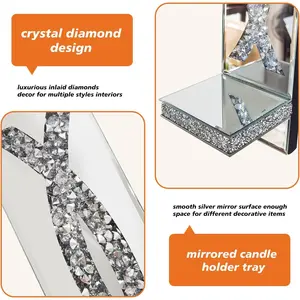 Crushed Diamond Mirrored Candle Sconces Set of 2 Silver Glass Wall Candle Holder Bling Wall Decorations for Home Living Room Dining Room Bedroom