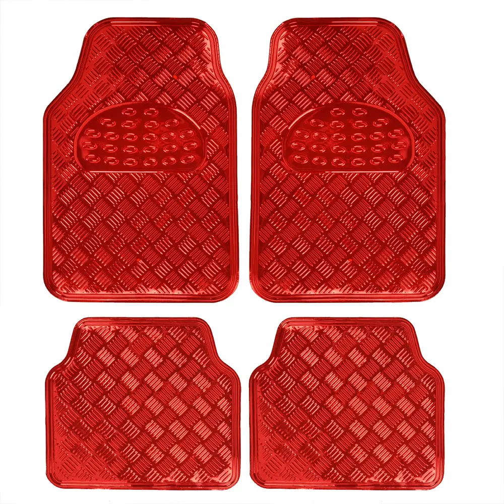 4-Piece All-Weather Universal Fit Front & Rear Floor Mats for Cars Trucks SUVs Vans, All-Weather Easy-to-Clean Diamond Metal Pattern Durable Heavy Duty Non-Slip Protection - Metallic Blue all-weather tpe floor liner