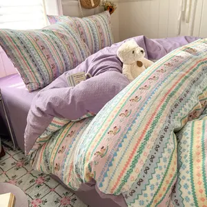 3/4pieces Korean Luxury Puff Cloud Texture Two-Layer Sheer Romantic Ruffle Four-Piece Set, High Weight Thick Durable Moisture-Wicking Bedding