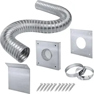 Pellet Stove Fresh Air Intake Kit, 2" X 60" outside Cold Air Kit for Pellet Stove Pipe, Aluminum Flex Vent Pipe for Corn with Wall Plate Screen & Screw Hose Clamps JYINCPED
