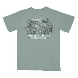 American Flyway Waterfowl Bass Fishing Light Green Premium Lure T-Shirt for Men's Optimal Visibility & Durability Casual Crewneck Short Sleeve Tops Menswear Natural