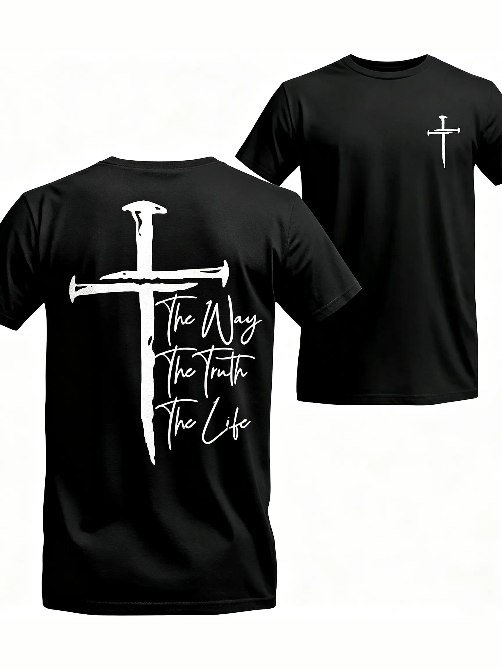 The Way, The Truth, The Life T-Shirt - Bold Cross Design with Inspirational Scripture, Relaxed Fit, Short Sleeve, Machine Washable - Menswear, Christian Apparelfect Gift Classic Cotton