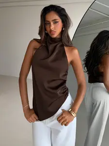 Women's Summer Luxurious Backless Sleeveless Top, Asymmetric Hem, High-End Sexy Blouse for Work, Dates, Parties, Travel, Daily Wear