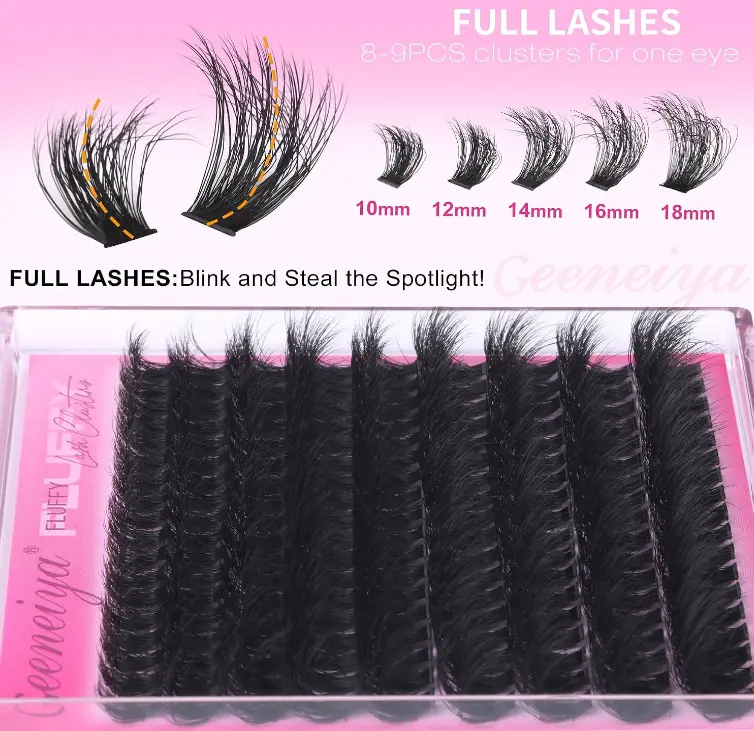 Geeneiya Full Lash Clusters D Curvature Eyelash Clusters Thick Cluster Eyelash Extensions Wispy Individual Lashes Extensions Waterproof Lashes DIY at Home for Beginners with Lash Map